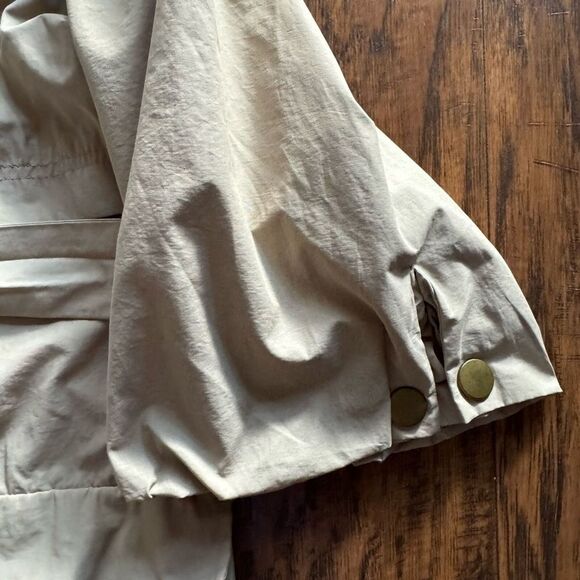 Womens Raincoat Rain Jacket Tan Hood Drawstring Waist Two Way Zipper Size XL - Picture 14 of 16